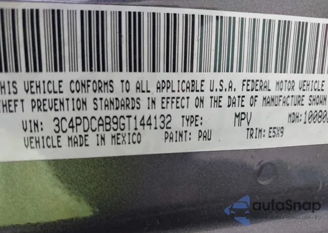 2016 Dodge Journey Se from USA, damaged, VIN 3C4PDCAB9GT144132